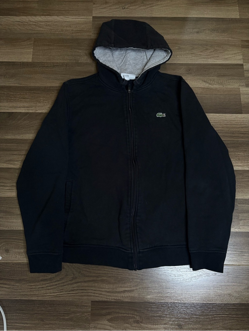 Lacoste Sport Black Full Zip Hoodie TEEN XL Logo Pockets Hooded Long Sleeve